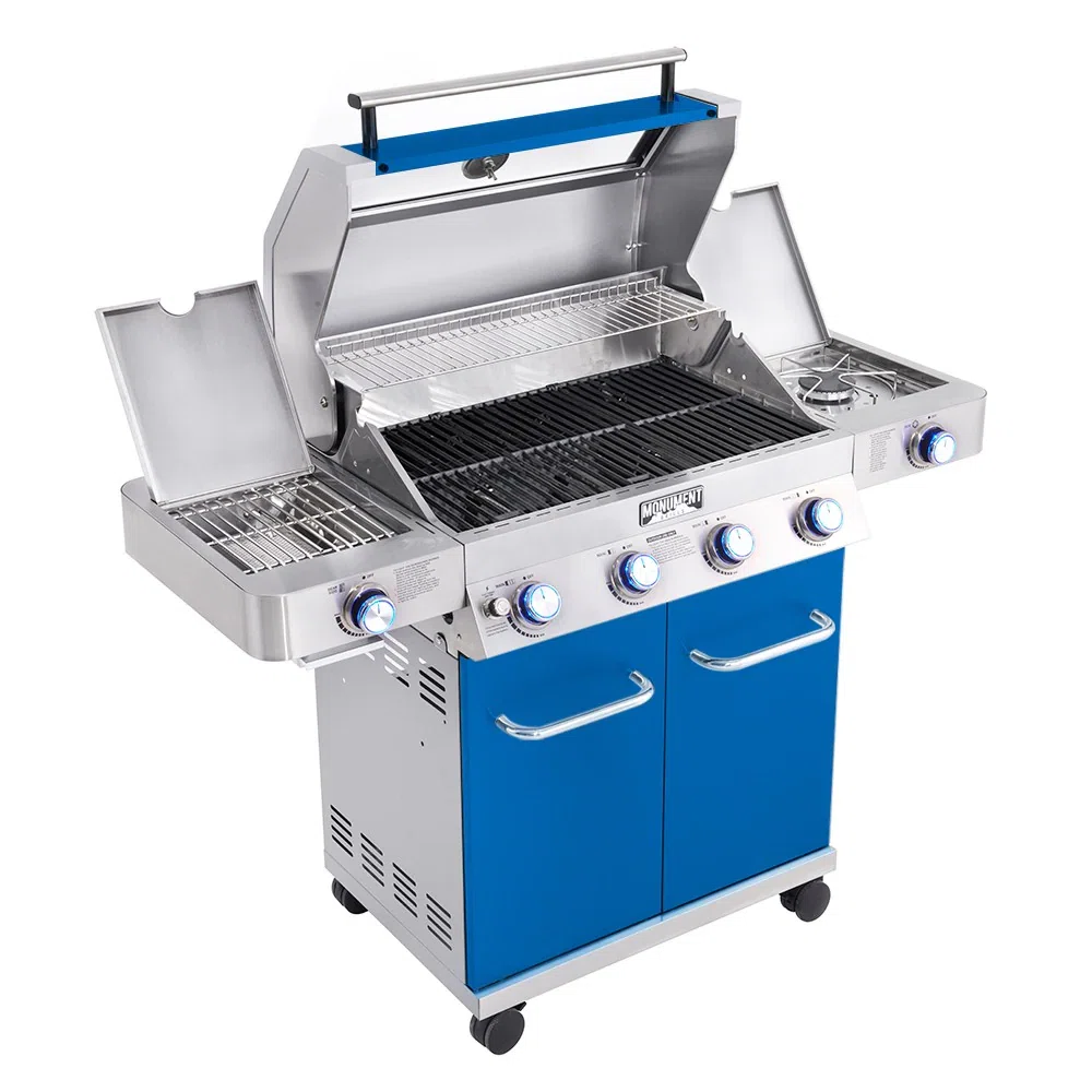 Monument4-BurnerLiquidPropane72000BTUGasGrillStainlesswithSideSideSearBurner